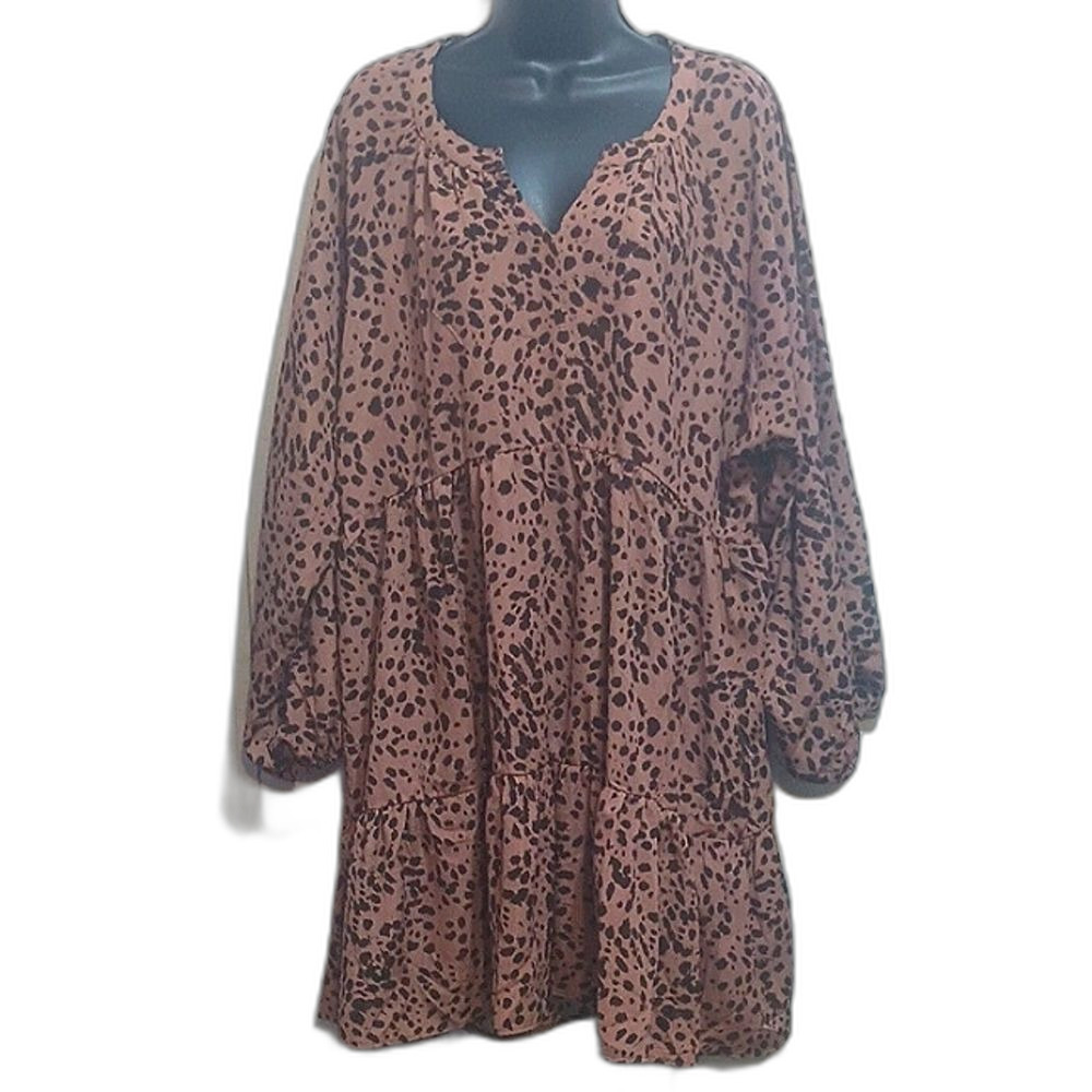 Umgee Rust Brown Leopard Print Tiered Tunic Dress